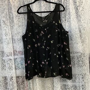 🟤 Torrid Black Hummingbird Print Split Back Tank Top